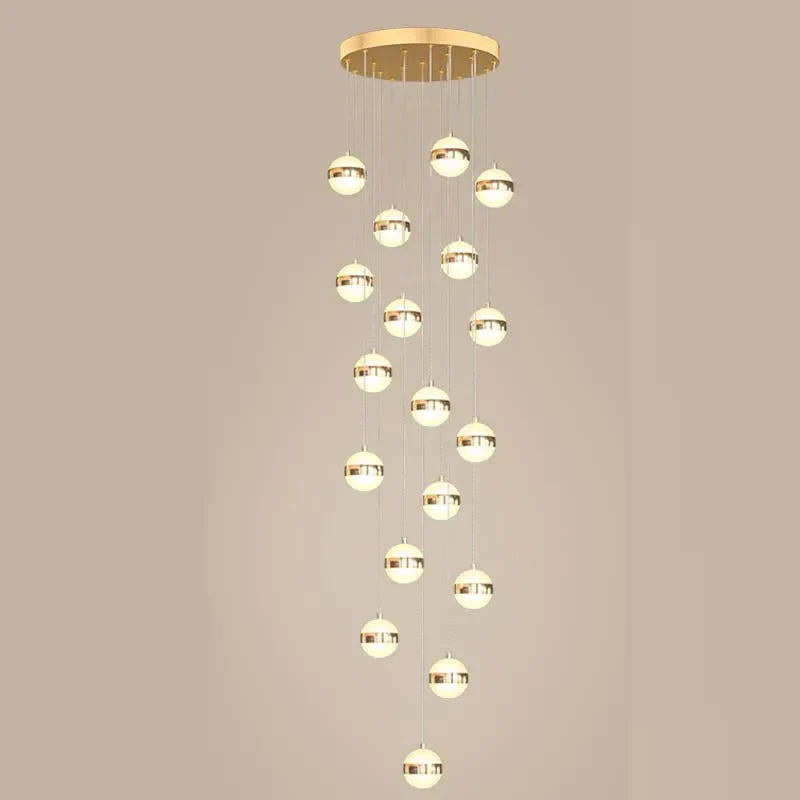 Round Ball Acrylic Chandelier Staircase LED Gold Lighting Fixtures