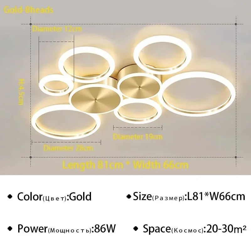 Luxury Gold Ring LED Circle Ceiling Chandelier for Living Room, Bedroom, Dining Room