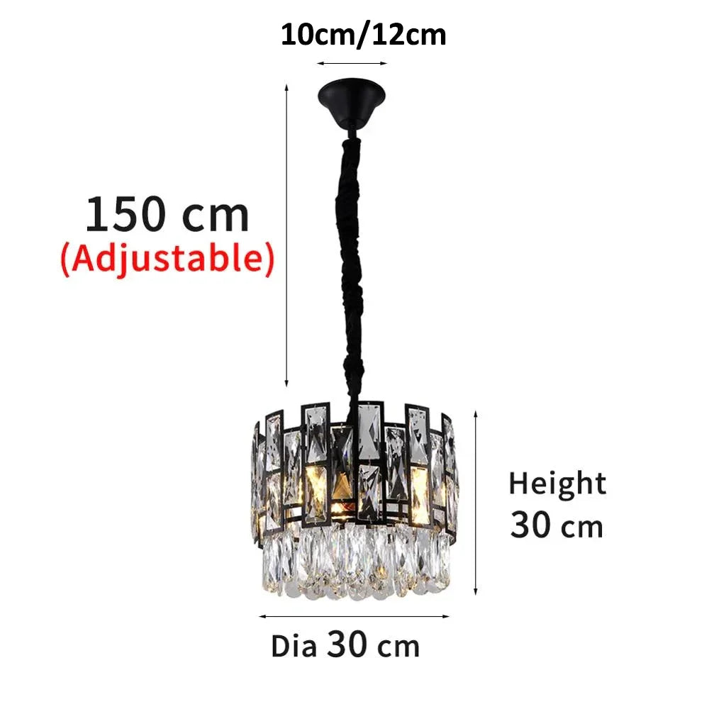 Crystal LED Chandeliers Black Round Pendant Light for Living Room Dining Indoor Kitchen Bedroom