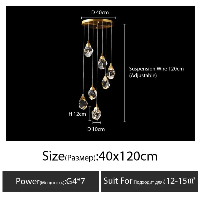 Diamond Crystal Chandelier Staircase LED Golden Large Living Room Hall Lighting