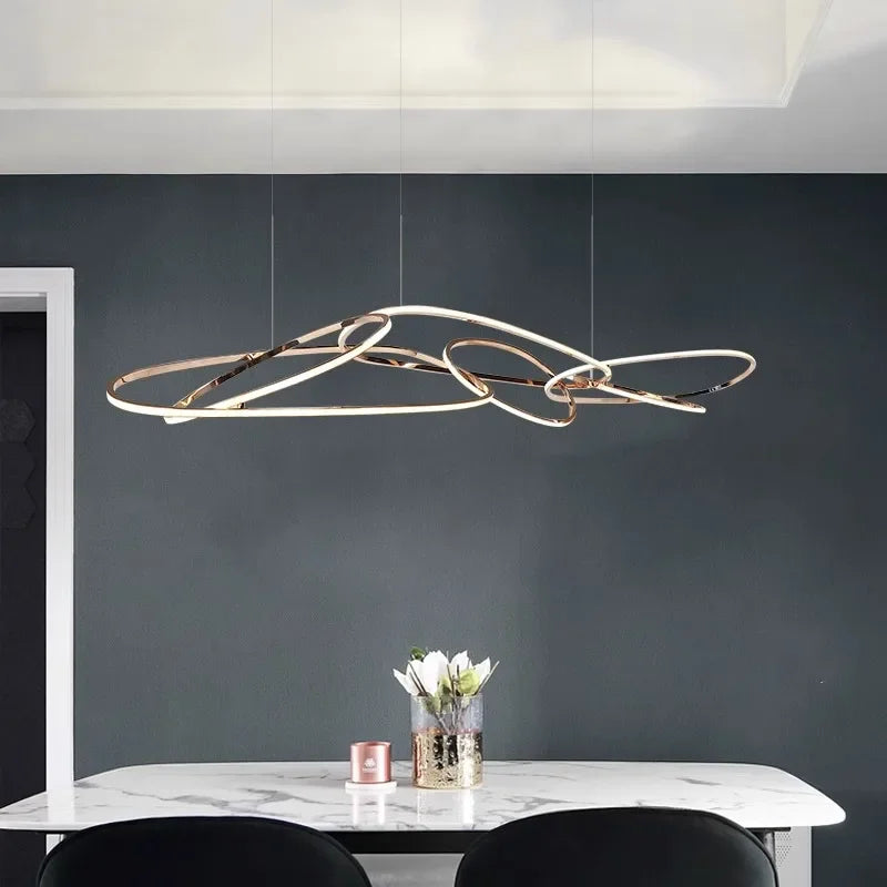 Rose Gold LED Chandeliers: Modern Rings Lighting for Living, Dining, Kitchen - Luminaire