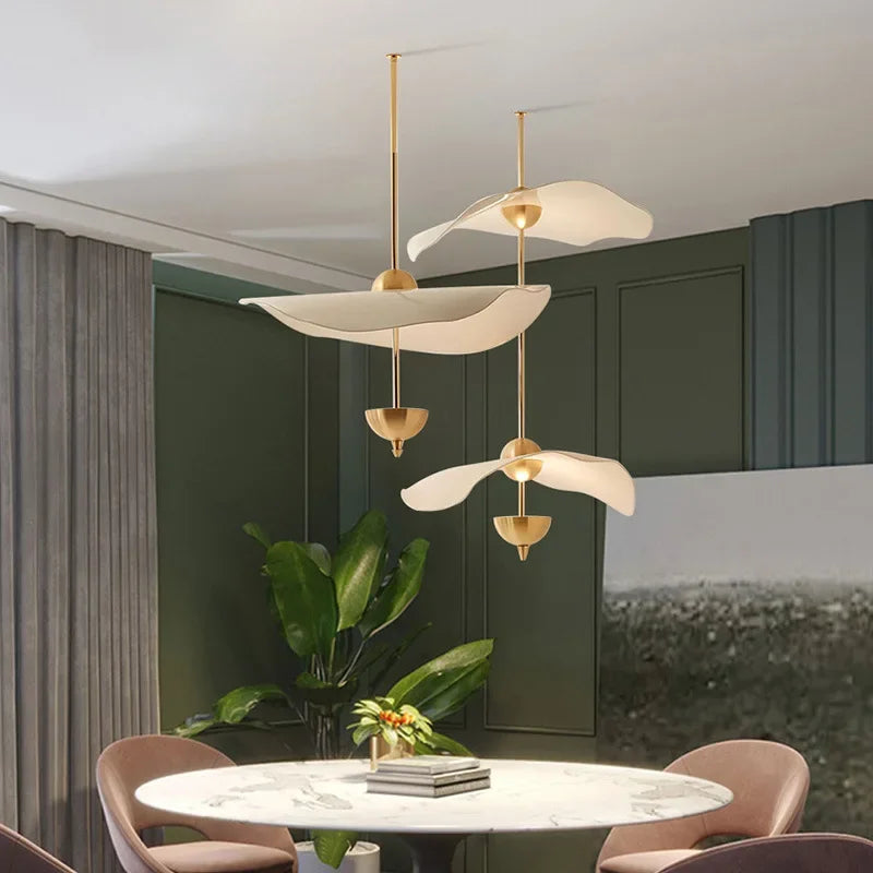 Modern LED Chandelier Lotus Leaf Gold Lustre Pendant Light for Living Room Hotel Shop