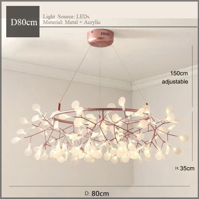 Modern Nordic Hanging Firefly Chandelier - Rose Gold and Black Branch Design