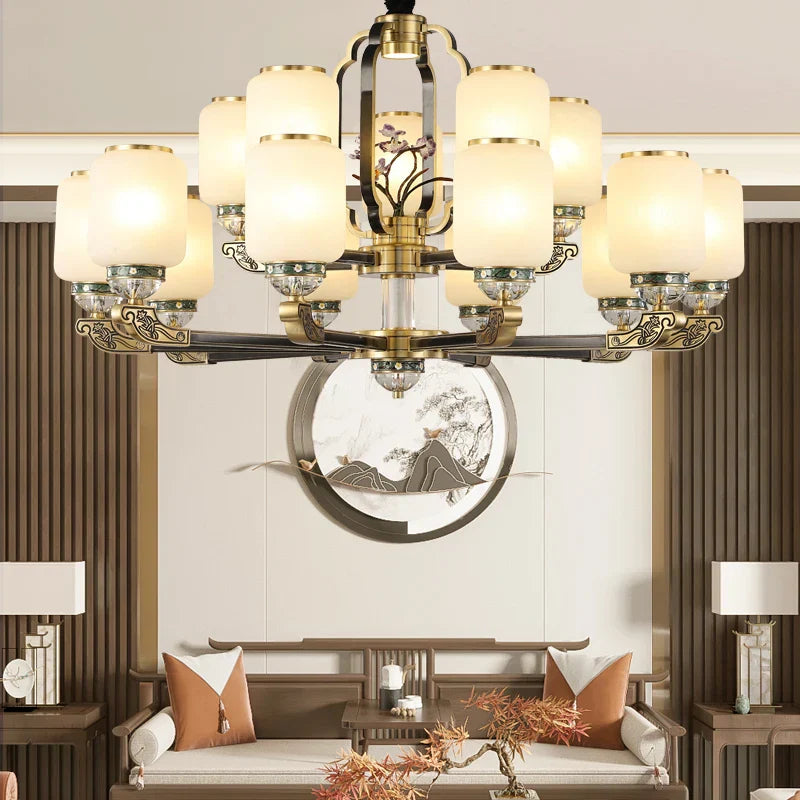 Chinese Jade Chandelier | Modern Duplex Villa Lighting