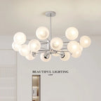 Silver LED Chandelier: Modern Nordic Glass Pendant Light for Home Décor