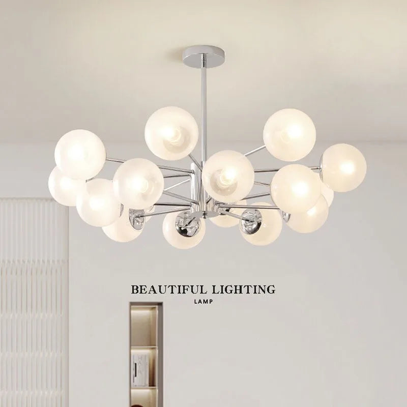 Silver LED Chandelier: Modern Nordic Glass Pendant Light for Home Décor