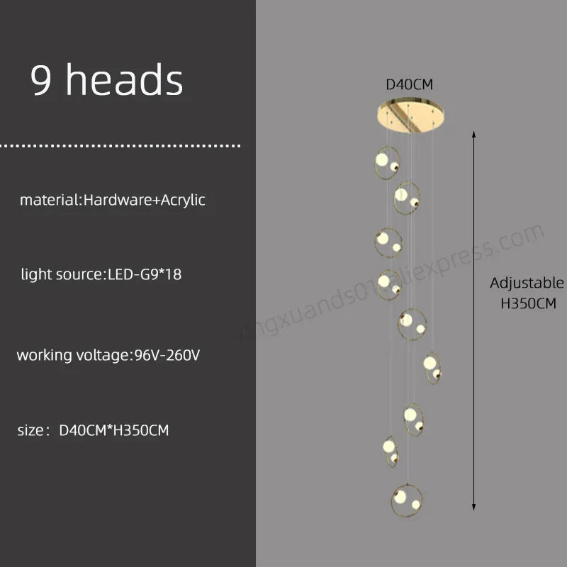 Modern Loft Chandelier Staircase Pendant Light Fixture - Designer Suspension Lustre