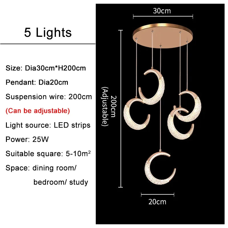 Moon Design Acrylic LED Chandelier Modern Staircase Pendant Light