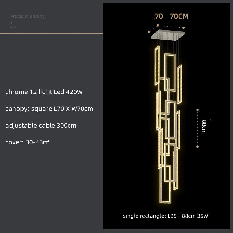 Crystal LED Pendant Light Luxury Stairs Lustre Modern Lighting Fixture