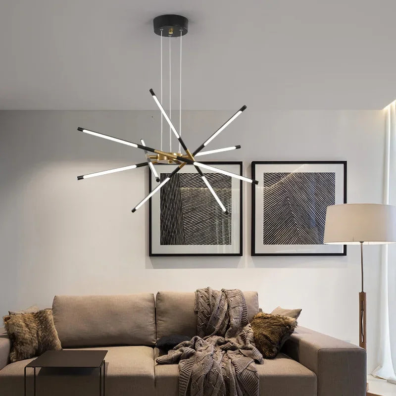 Modern LED Linear Chandelier: Creative Design Ceiling Lamp with Remote for Home Decor