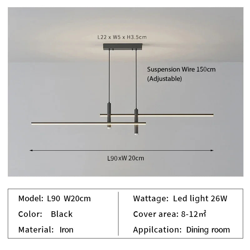 Simple Lines LED Chandelier for Dining Room and Bar Counter