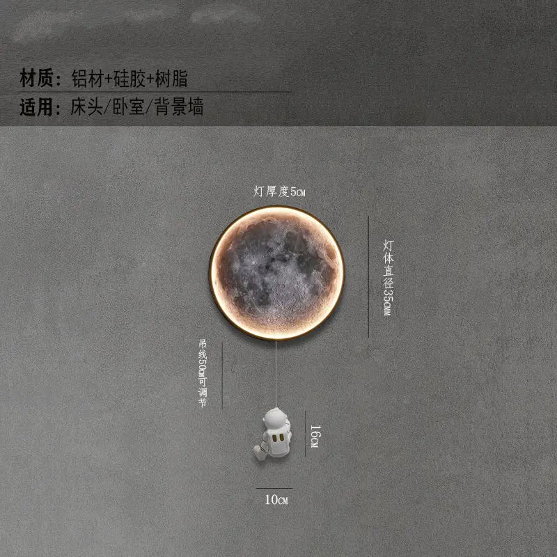 Moon Astronaut LED Wall Lamp for Bedroom, Children's Room, and TV Background