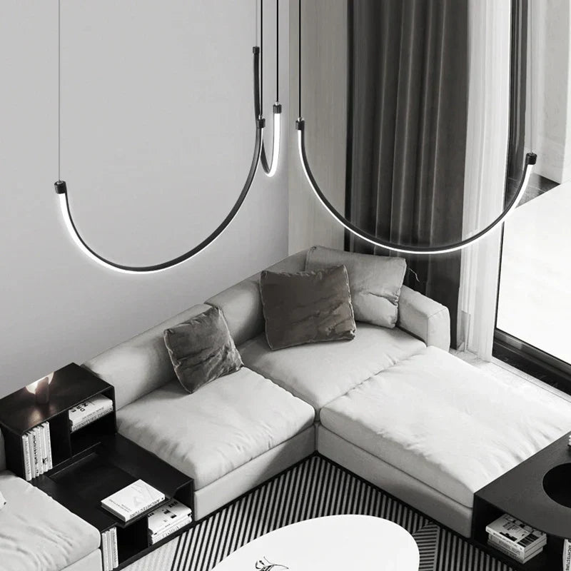 Copper Chandelier: Nordic Minimalist Lines Pendant Light for Living Room Decor