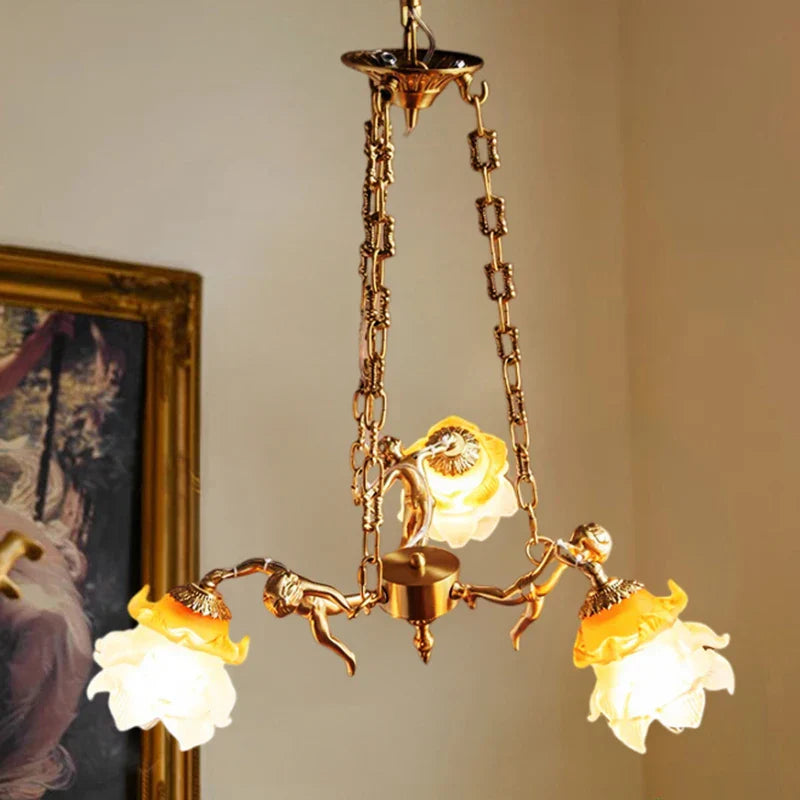 Brass Angel Chandelier: Luxury Burnishing Pendant Lights for Living Room