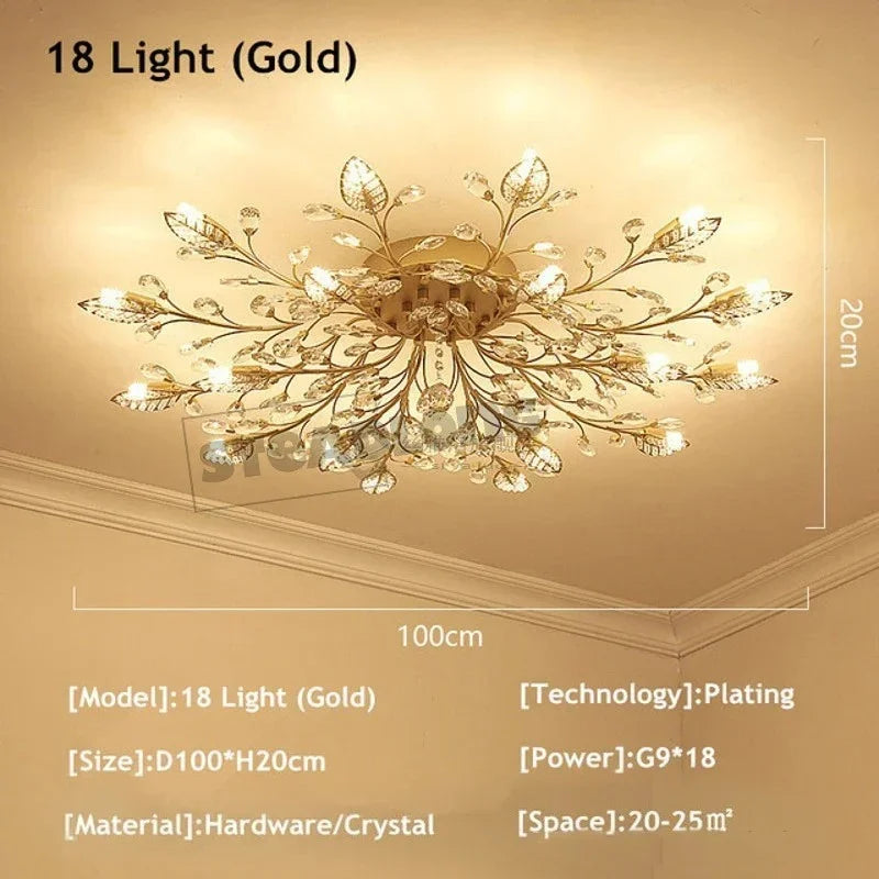 Crystal Ceiling Chandelier LED Light Fixture for Living Room Bedroom Kitchen