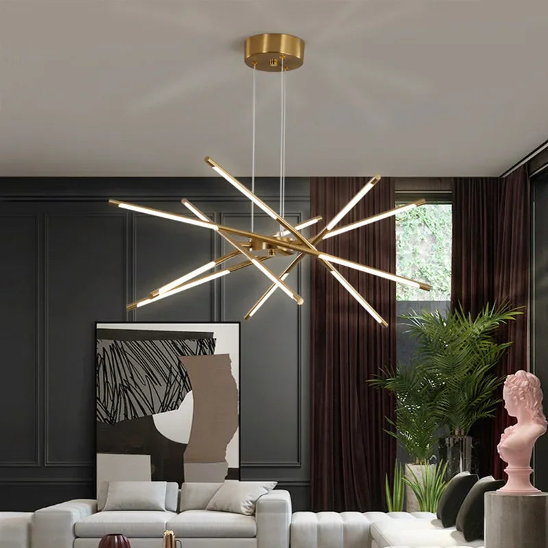 Modern LED Linear Chandelier: Creative Design Ceiling Lamp with Remote for Home Decor