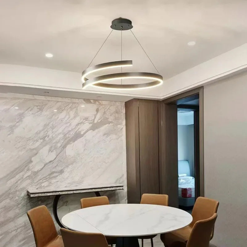 Spiral Aluminum LED Chandelier for Kitchen Dining Bedroom Suspension Luminaire
