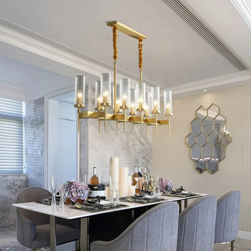Gold Plated Nordic Living Room LED Chandelier | Luxury Hanging Pendant Lighting