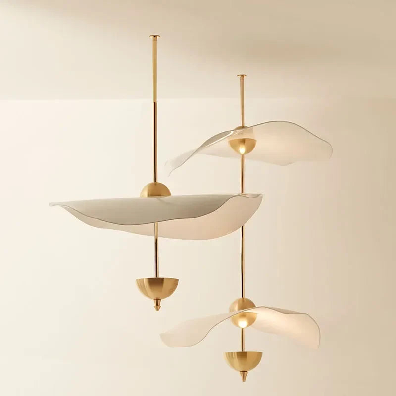 Modern LED Chandelier Lotus Leaf Gold Lustre Pendant Light for Living Room Hotel Shop