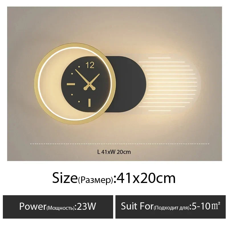 Nordic Wall Lamp Clock Modern Silent Bedroom Decor Lighting