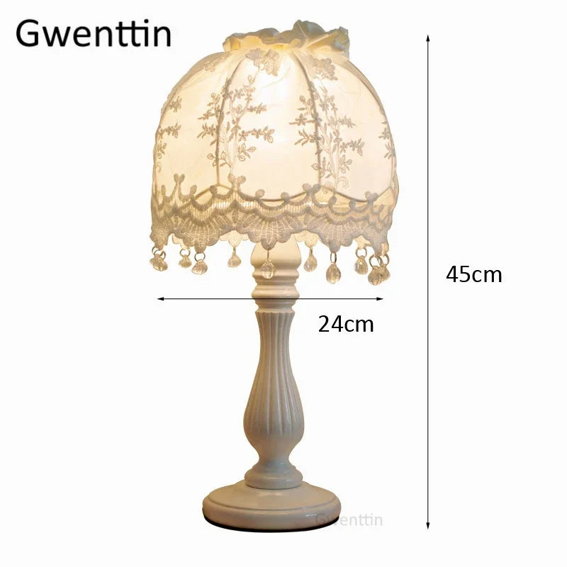 Lace Fabric Table Lamp Led Desk Light for Home Wedding Decor Bedroom