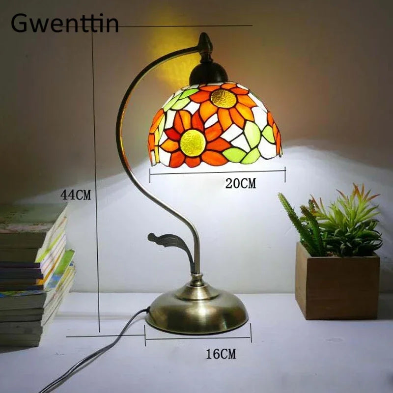Stained Glass Tiffany Bedside Table Lamp for Home Bedroom Decor