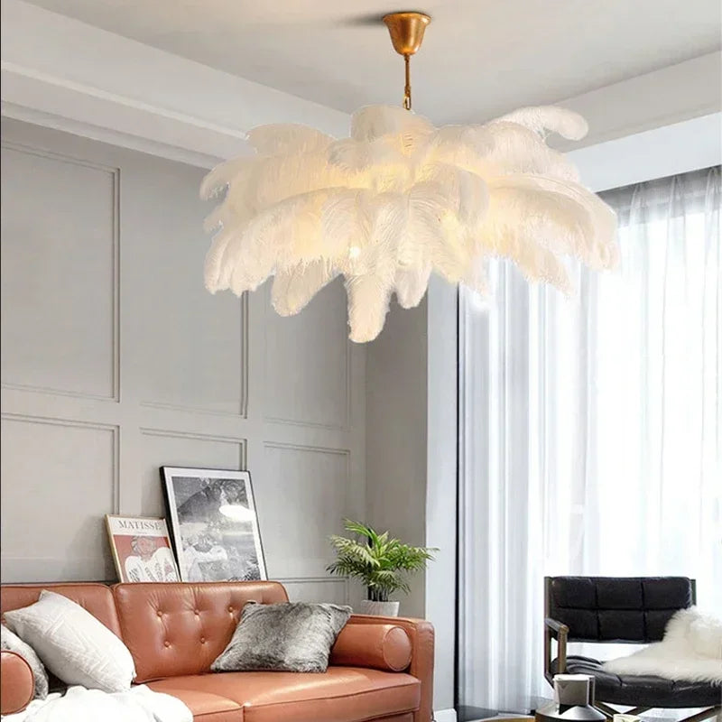 Feather Luster Pendant Lamp: Nordic Ostrich Feather LED Fixture for Home Decor & Indoor Lighting