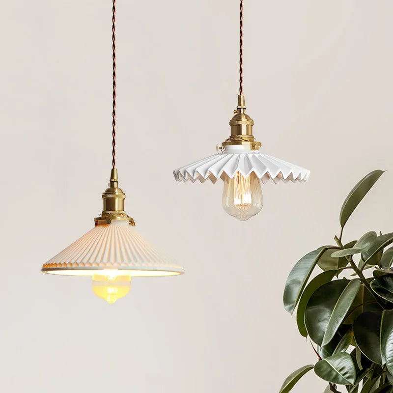 Japanese Ceramic Brass Bedside Chandelier for Bedroom Bay Window Bar Lighting