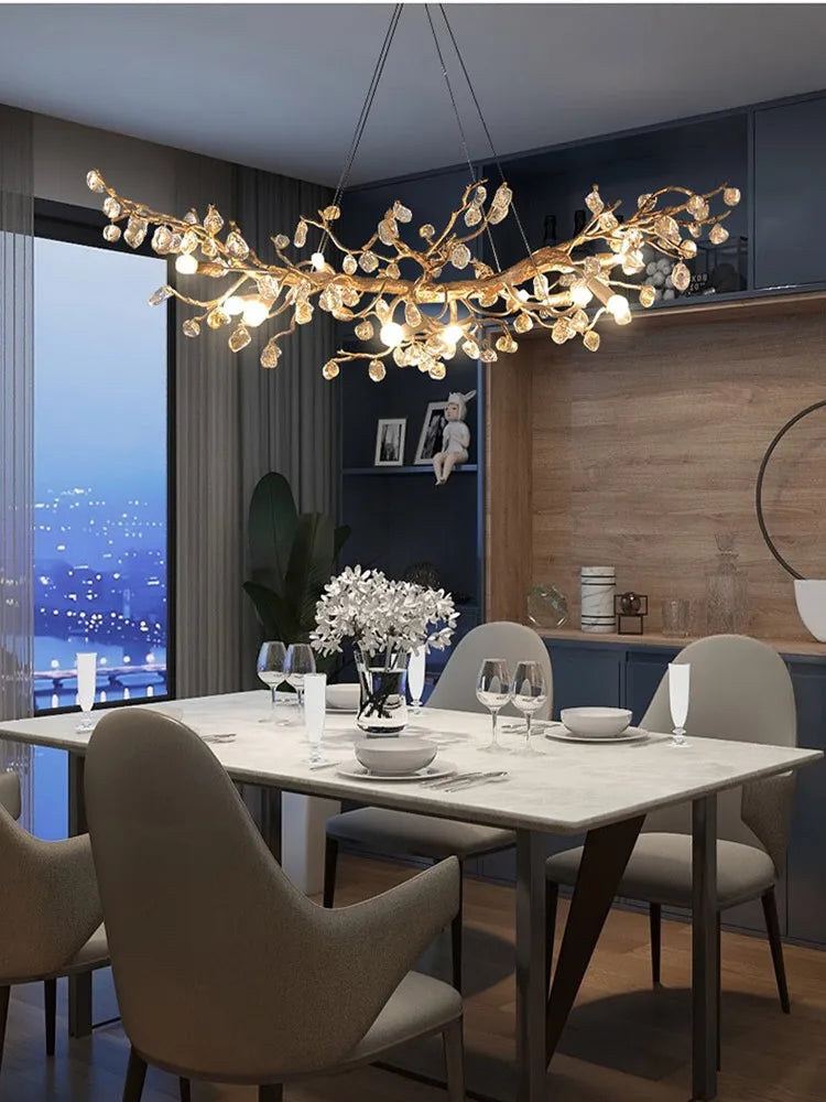 LED Crystal Pendant Chandelier with Handmade Kapok Flower Glass Branches