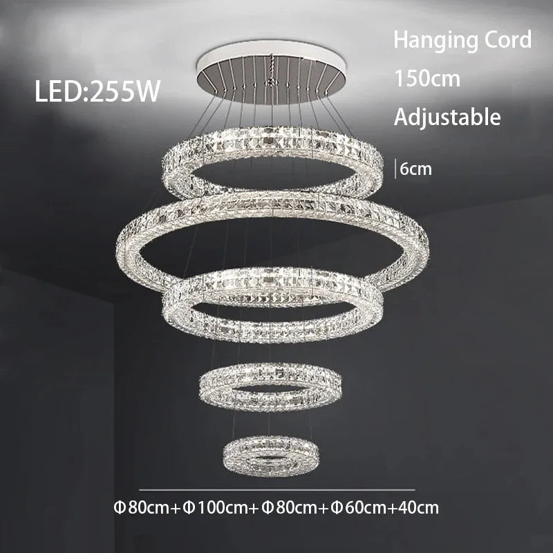 Crystal LED Chandelier: Modern Luxury Chrome Steel & Clear K9 Crystal Lighting