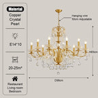 Gold Brass Crystal Chandelier - Luxurious Candle Lights for Villa Living Room