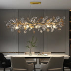 Round Glass Leaf Crystal Branch Chandelier for Bedroom, Living Room, Dining Room