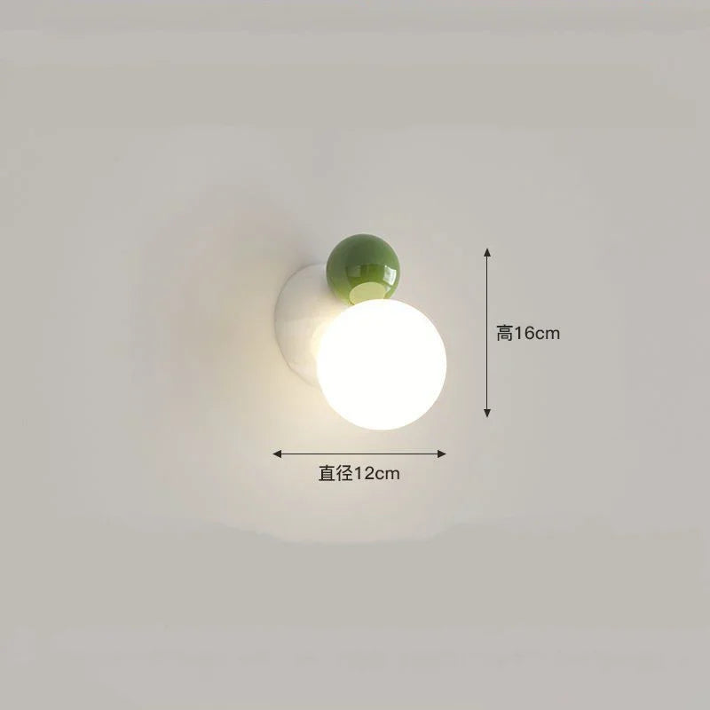 LED Wall Light Red Green White Metal Kids Room Lamp White Acrylic Ball