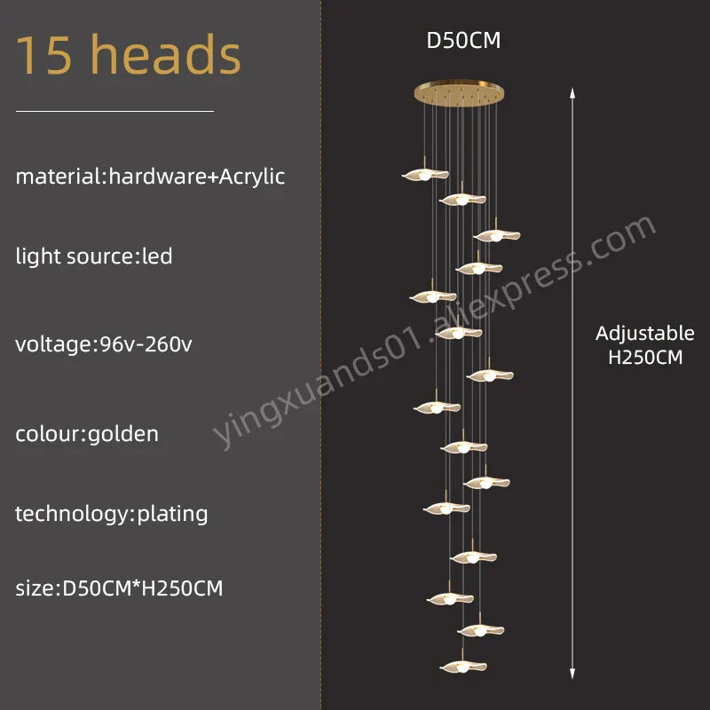 Gold Acrylic Chandeliers LED Pendant Lamp Modern Staircase Living Room Lighting
