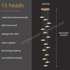 Gold Acrylic Chandeliers LED Pendant Lamp Modern Staircase Living Room Lighting