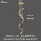 Gold LED Staircase Chandelier: Elegant Luxury Large Pendant Lamp for Living Room