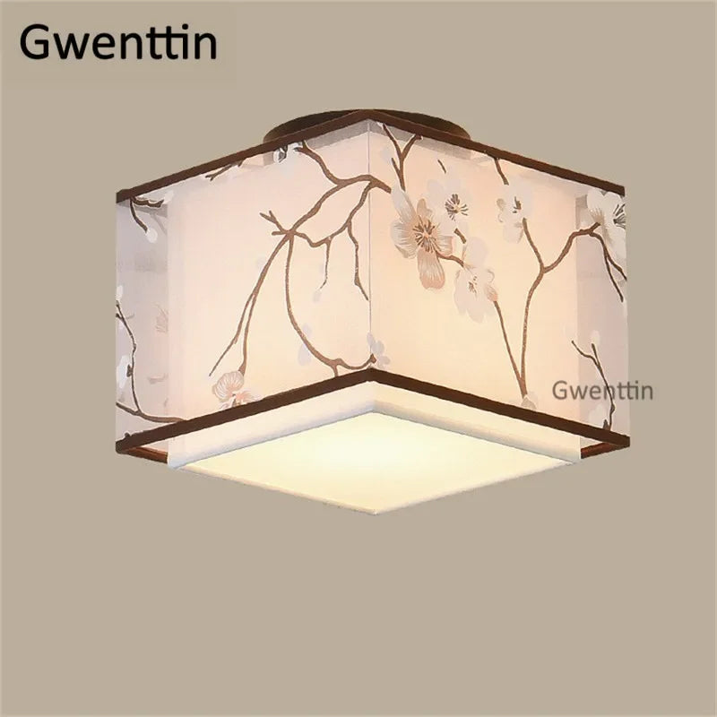 Vintage Linen Fabric Ceiling Light: Chinese Style LED Lamp for Home Decor