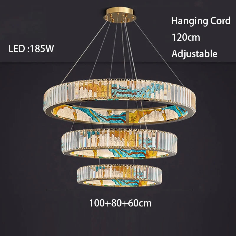 Luxury Crystal Glass Ceiling Light with LED Ring for Modern Villa Decor