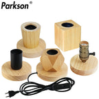 Retro Wood Table Lamp with E27 Socket, Vintage Design, and European Plug for Bedside Décor