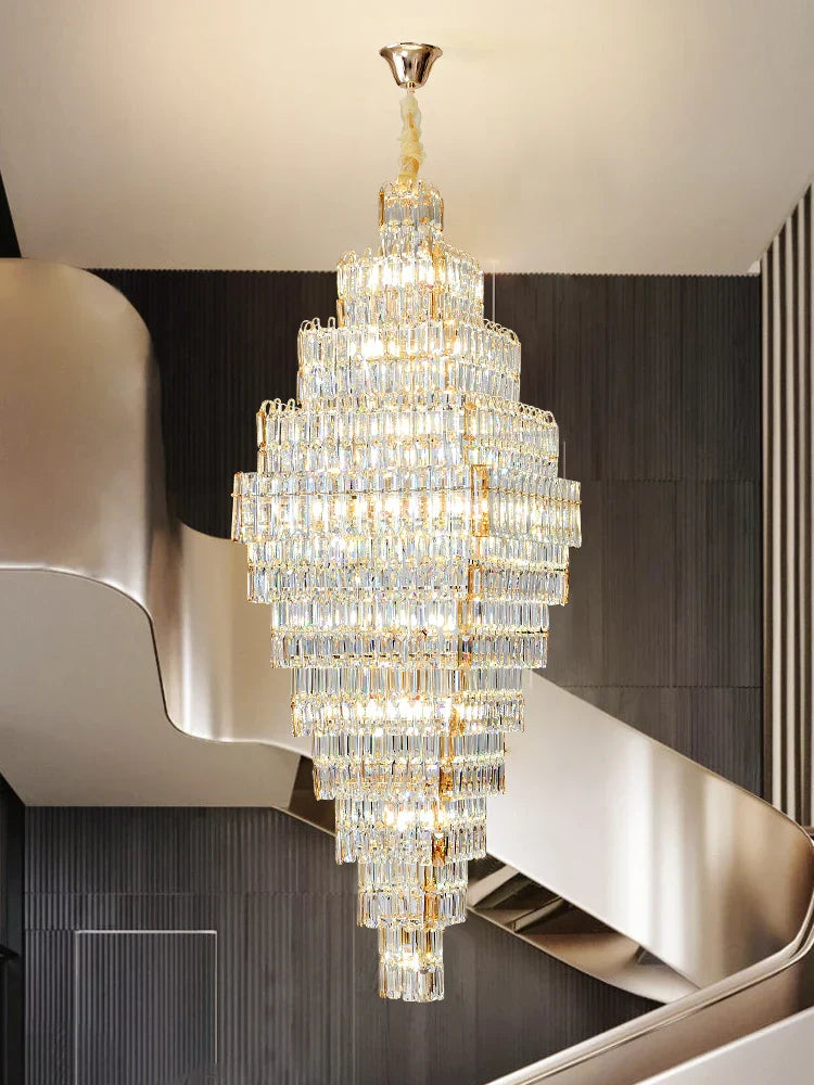 Crystal Large Chandelier for Villa Duplex Loft Stairs, Elegant Hall Pendant Light