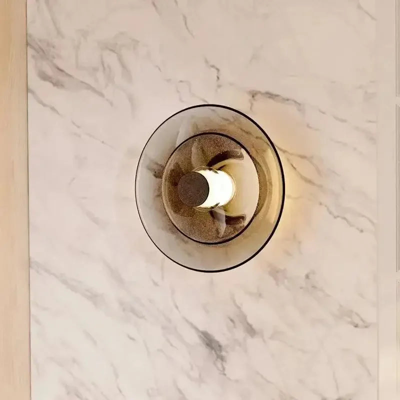 Amber Glass Disc Wall Lamp LED Modern Minimalist Sconce Lighting