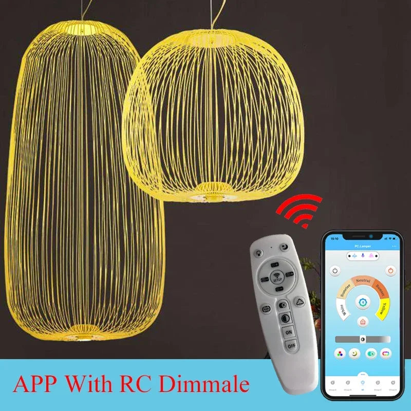 Modern Remote LED Pendant Lamp: Retro Bird Cage Design for Stylish Industrial Lighting