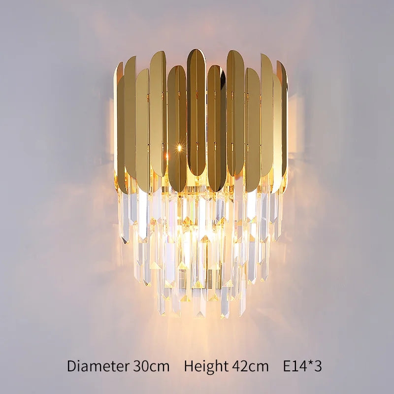 Golden Crystal Wall Lamp: Elegant LED Sconce for Bedroom, Living Room, Bathroom