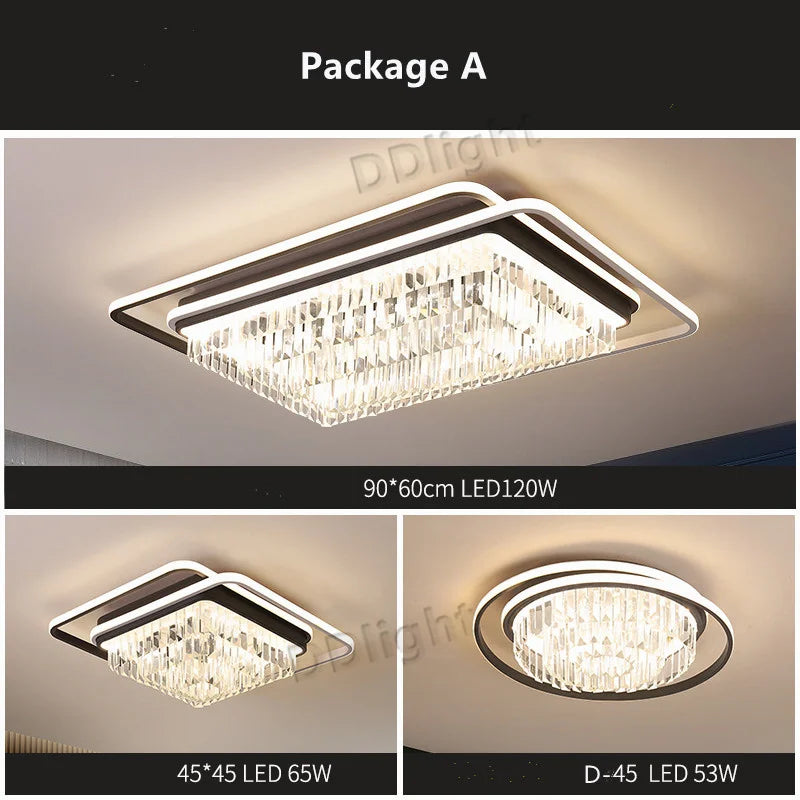 Crystal Industrial Pendant Lamps Set for Modern Living Room Bedroom Kitchen Decor