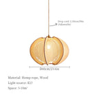 Wabi Sabi Hemp Rope Wood Chandelier Pendant Lights for Living Room Bedroom