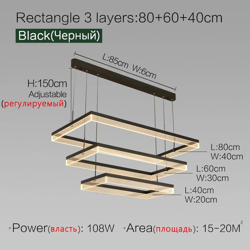 Square Modern Minimalist Nordic Chandelier for Living Room, Dining Room, Bedroom