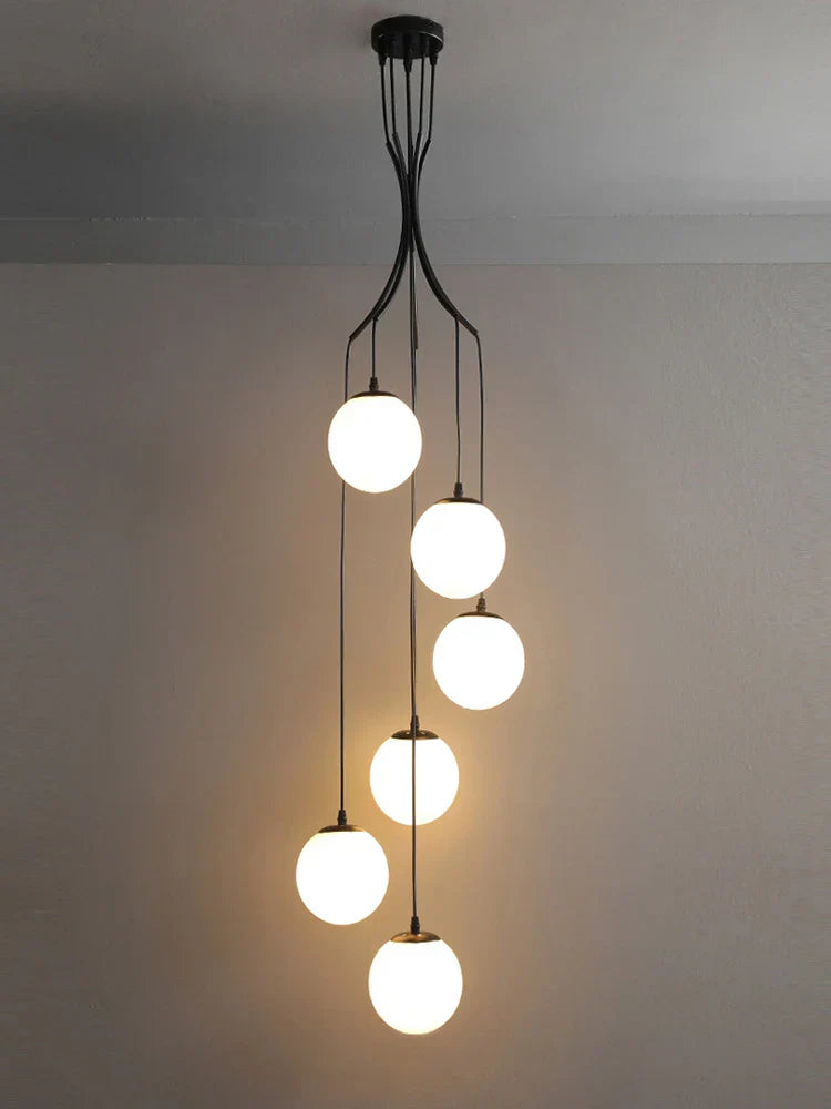 Glass Ball LED Chandelier, Modern Minimalist Loft Villa Staircase Decor