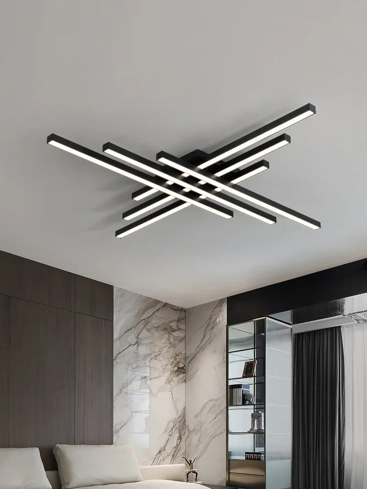Black Chandelier LED Ceiling Lamp: Nordic Minimalist Square Bedroom Living Room Lighting