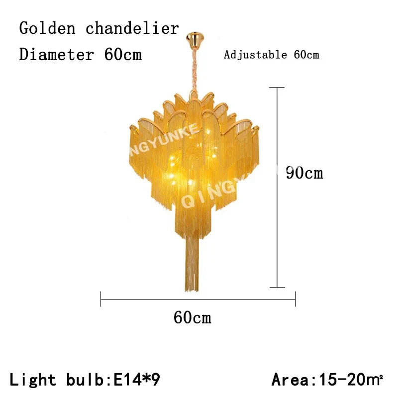 Fringed Chandelier: Silver & Gold Aluminium Chain Pendant Light for Luxe Home & Hotel Decor