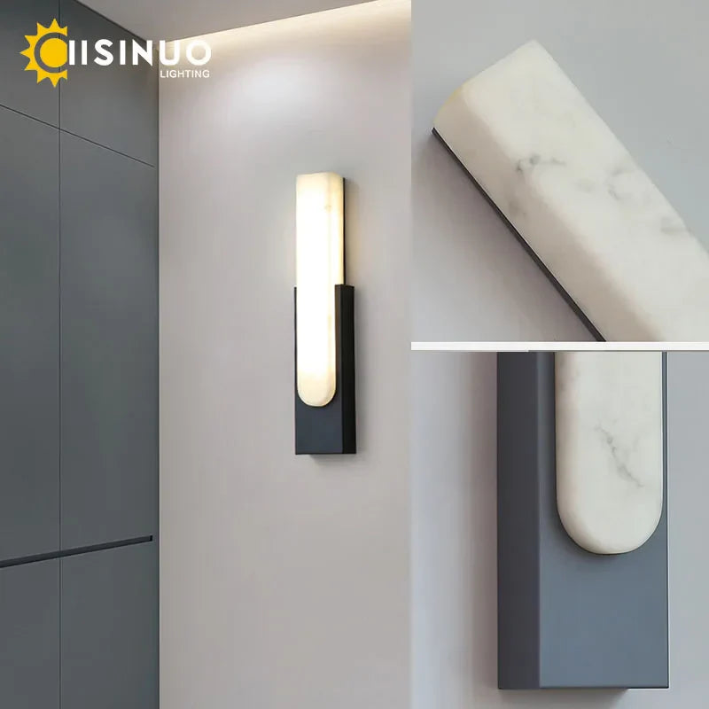 19.6＂LED Marble Wall Sconce - Modern Indoor Bedside Lighting for Living Room